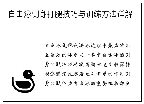 自由泳侧身打腿技巧与训练方法详解